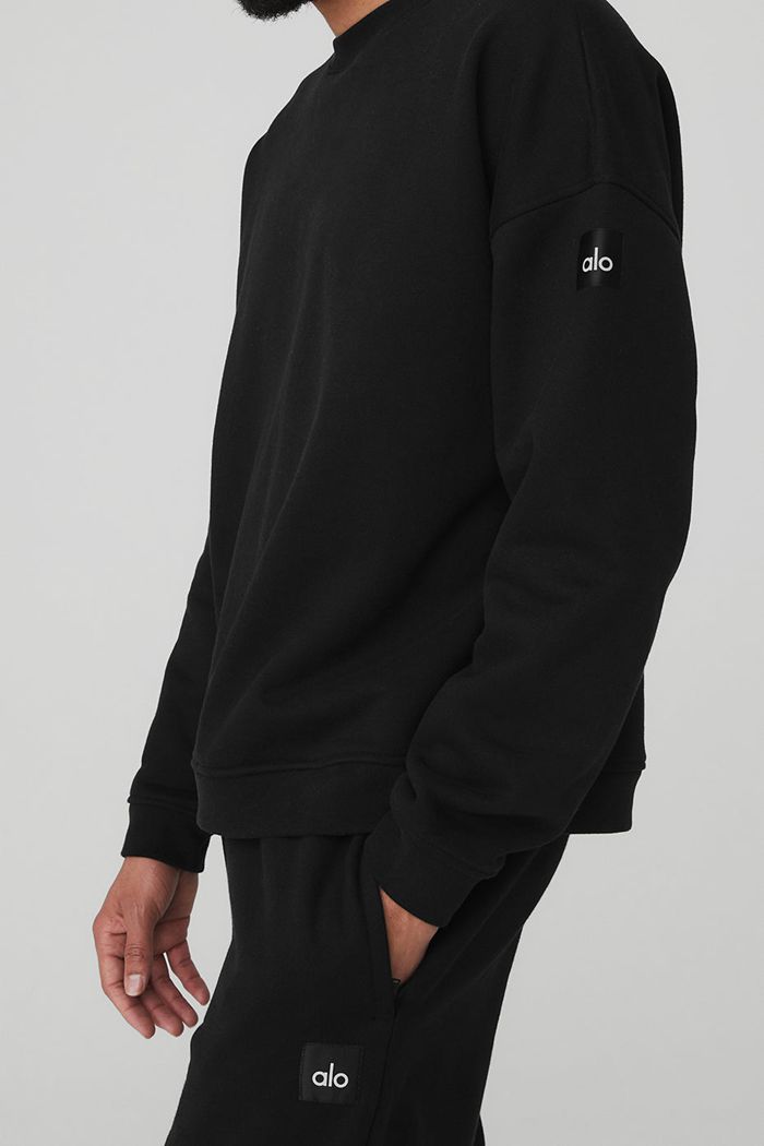 Alo Yoga Renown Crew Neck Sweatshirt Herr Svarta | 2439075-DW