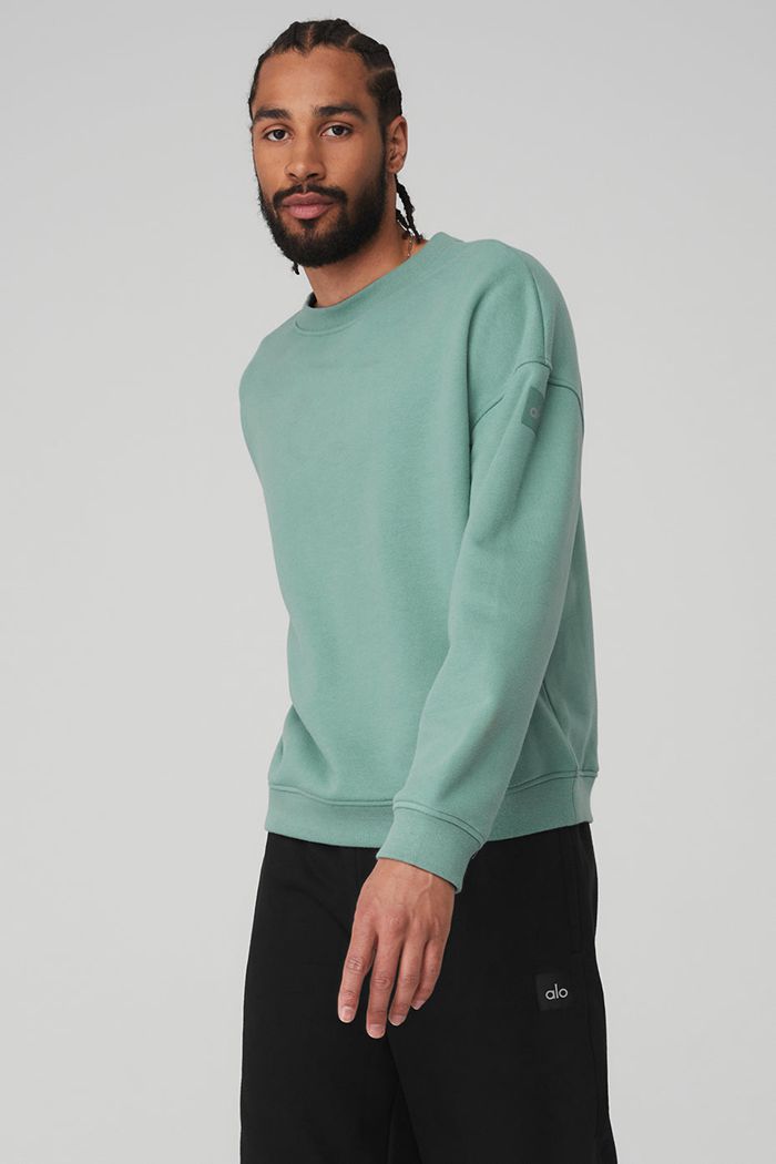 Alo Yoga Renown Crew Neck Sweatshirt Herr Blå | 7396415-TH