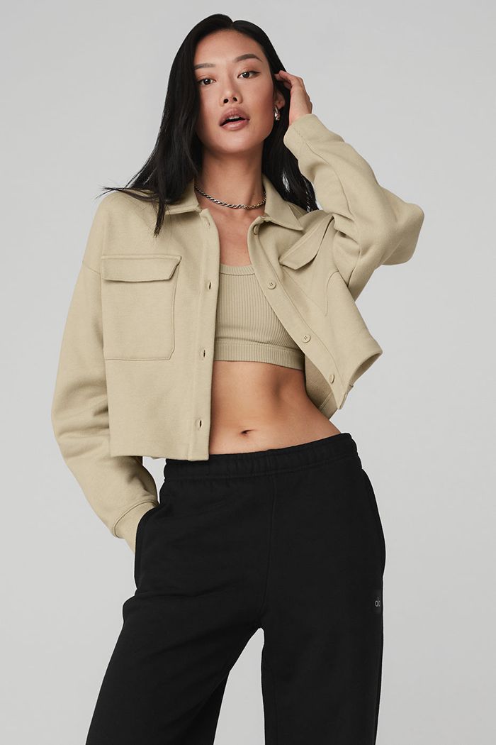 Alo Yoga Renown Cropped Button-Up Sweatshirt Dam Bruna | 4062379-VR