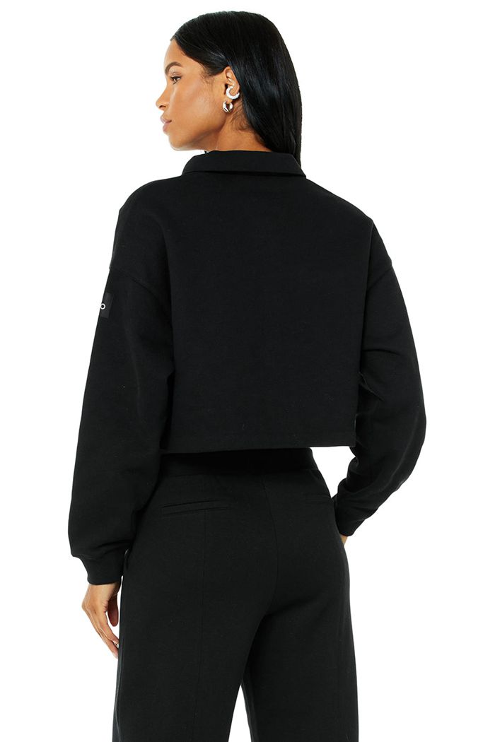 Alo Yoga Renown Cropped Button-Up Sweatshirt Dam Svarta | 7906841-MI