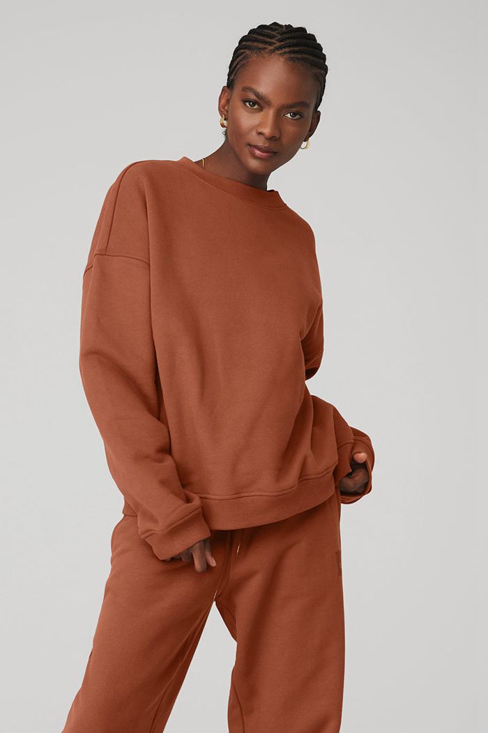 Alo Yoga Renown Heavy Weight Crew Neck Sweatshirt Dam Röda | 5169073-ST