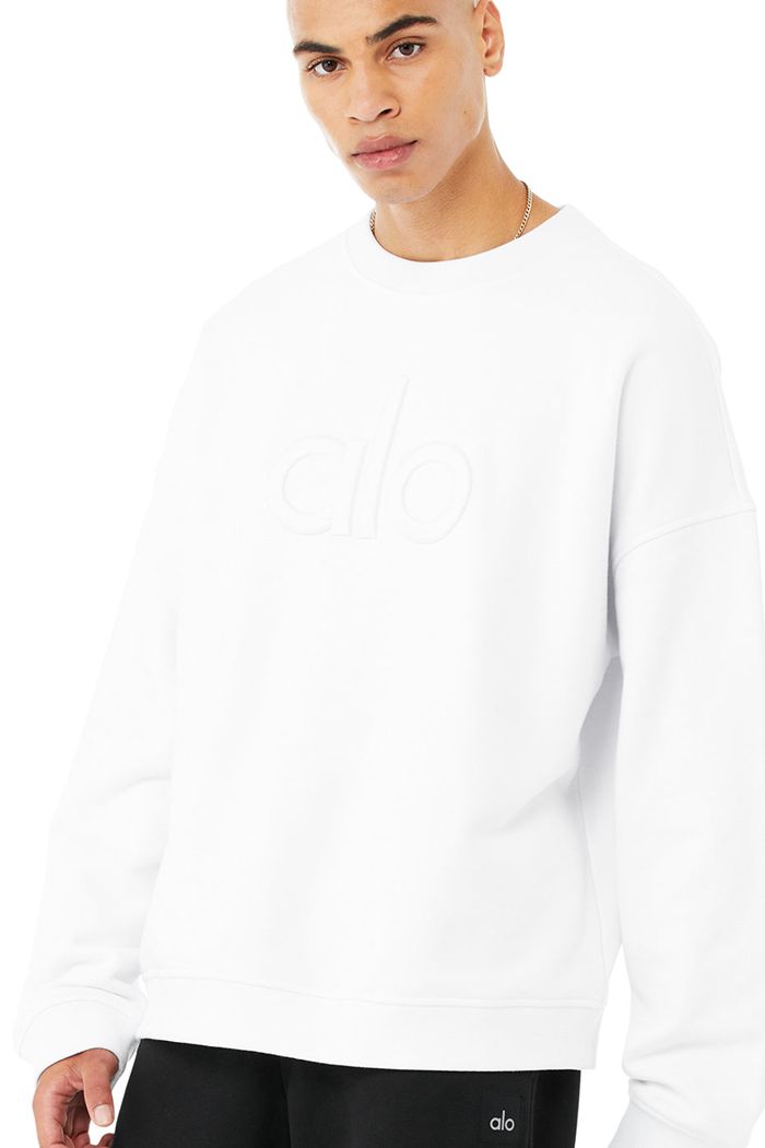 Alo Yoga Renown Heavy Weight Emblem Crew Neck Sweatshirt Herr Vita | 3542160-QM