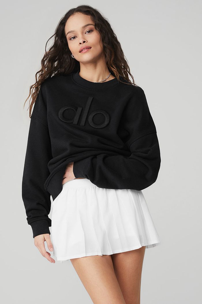 Alo Yoga Renown Heavy Weight Emblem Crew Neck Sweatshirt Dam Svarta | 5674938-PC