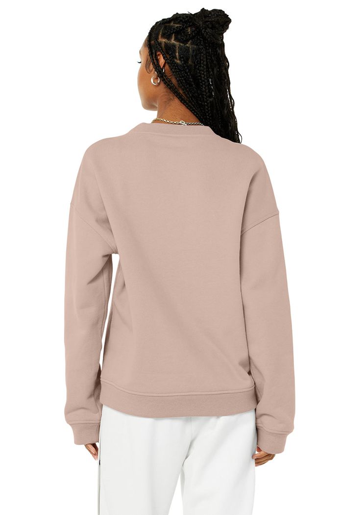 Alo Yoga Renown Heavy Weight Emblem Crew Neck Sweatshirt Dam Rosa | 7530682-LG