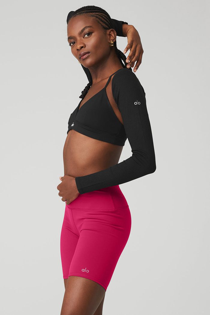 Alo Yoga Ribbed Amelia Long Sleeve Dam Svarta | 4375189-VZ