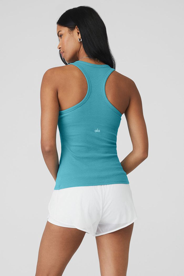 Alo Yoga Ribbed Aspire Full Length Tank Tops Dam Blå | 3127694-ZX