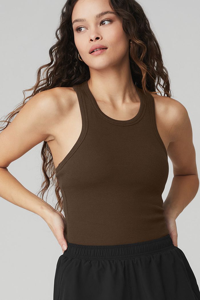 Alo Yoga Ribbed Aspire Full Length Tank Tops Dam Svarta | 7906143-GT