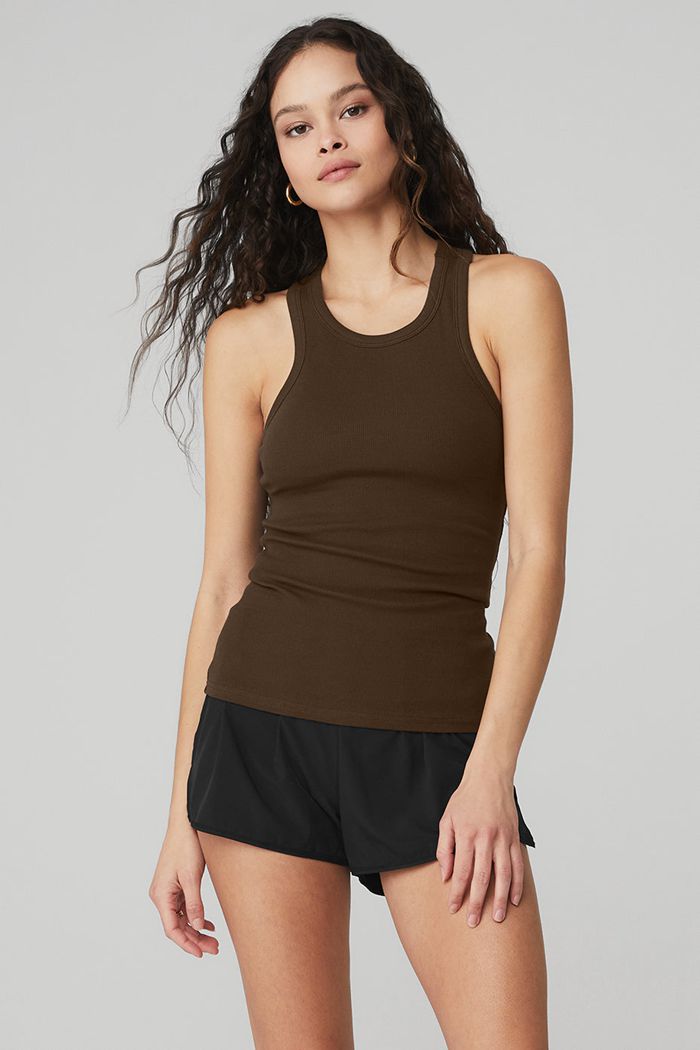 Alo Yoga Ribbed Aspire Full Length Tank Tops Dam Svarta | 7906143-GT