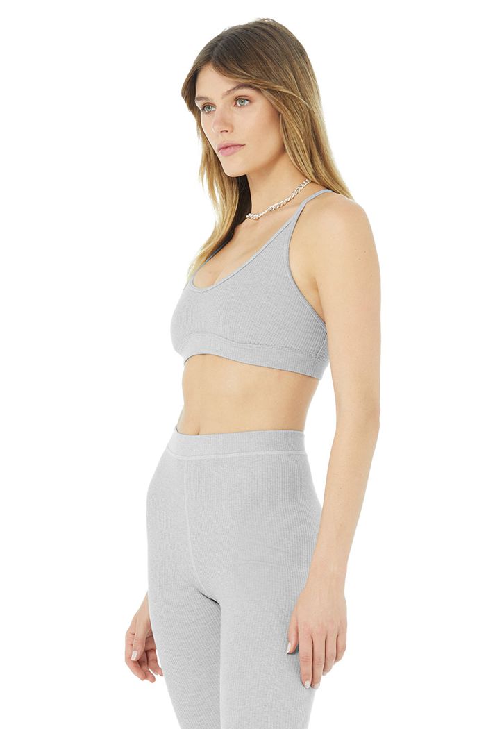 Alo Yoga Ribbed Blissful BH Dam Grå | 7395084-OD