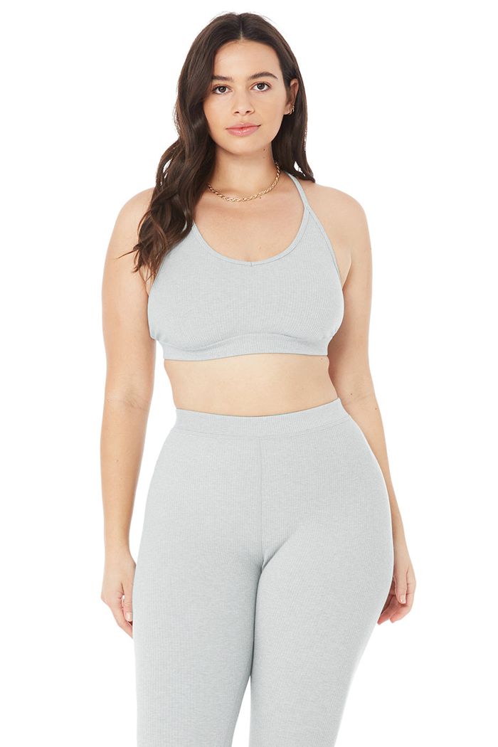 Alo Yoga Ribbed Blissful BH Dam Grå | 7395084-OD