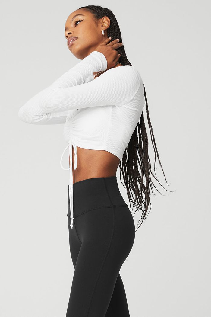 Alo Yoga Ribbed Cinch Cropped Long Sleeve Dam Vita | 3421960-VL