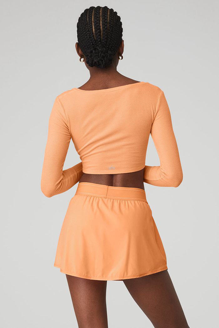 Alo Yoga Ribbed Cinch Cropped Long Sleeve Dam Orange | 5843627-IZ