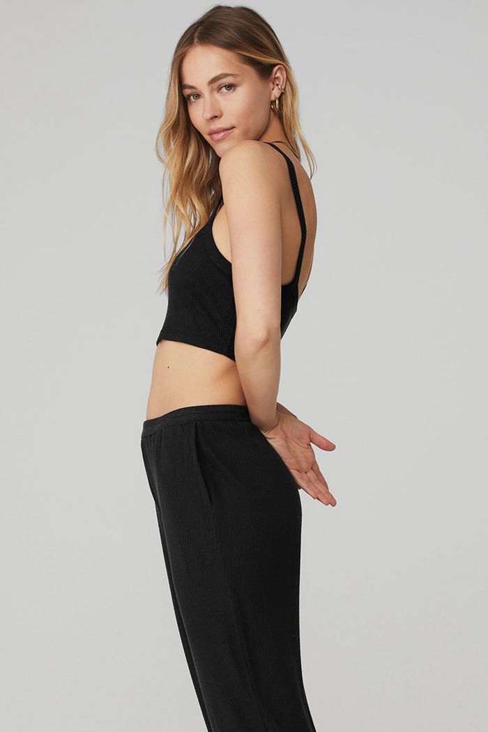 Alo Yoga Ribbed Crop Whisper BH Dam Svarta | 5281796-EZ