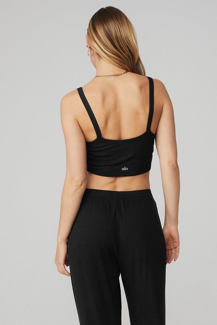 Alo Yoga Ribbed Crop Whisper BH Dam Svarta | 5281796-EZ