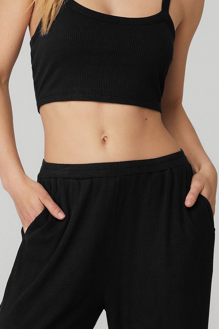 Alo Yoga Ribbed Crop Whisper BH Dam Svarta | 5281796-EZ