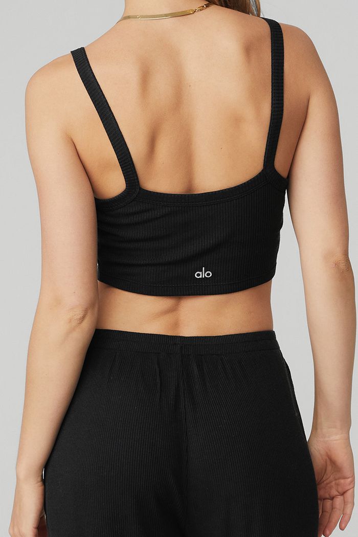 Alo Yoga Ribbed Crop Whisper BH Dam Svarta | 5281796-EZ