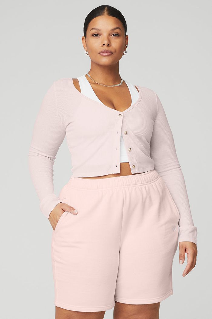 Alo Yoga Ribbed Cropped Whisper Cardigan Dam Rosa | 4761920-SD