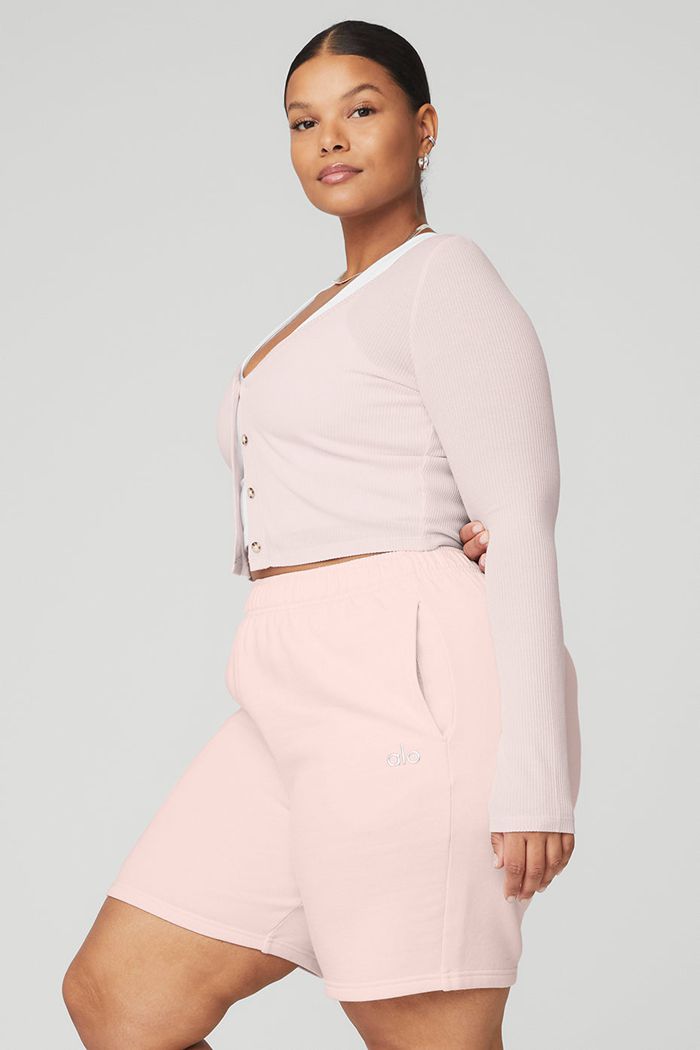 Alo Yoga Ribbed Cropped Whisper Cardigan Dam Rosa | 4761920-SD