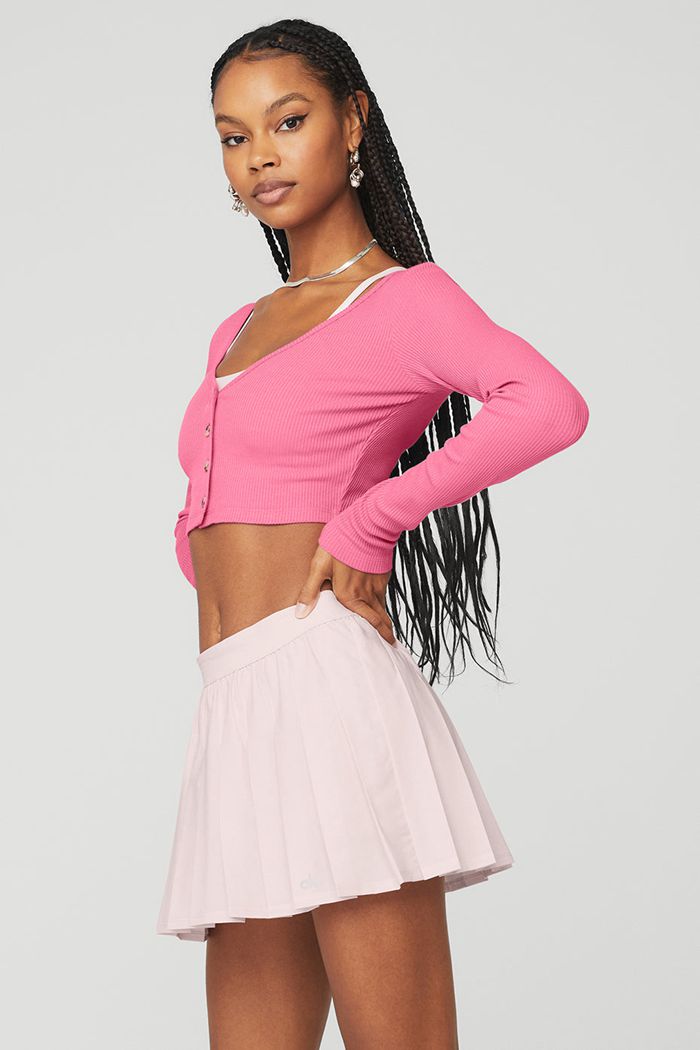 Alo Yoga Ribbed Cropped Whisper Cardigan Dam Rosa Fuchsia | 7215093-TC