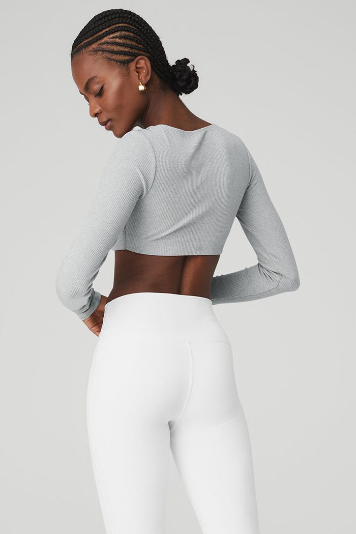 Alo Yoga Ribbed Defined Long Sleeve BH Dam Grå | 4316978-KI