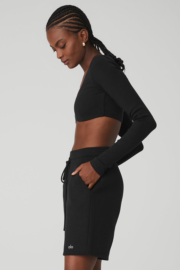 Alo Yoga Ribbed Defined Long Sleeve BH Dam Svarta | 6125047-GS