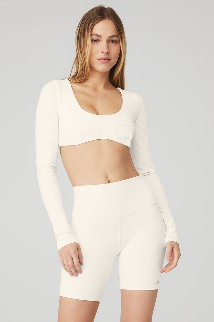 Alo Yoga Ribbed Defined Long Sleeve BH Dam Vita | 9627853-JZ