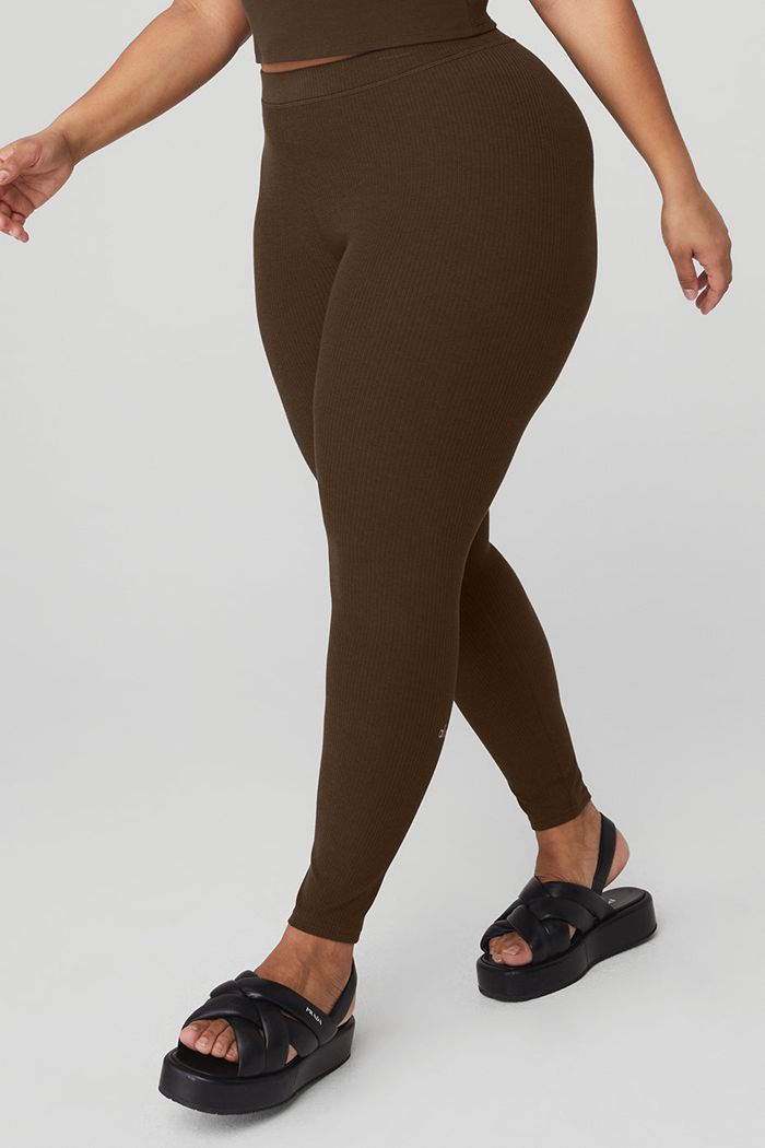 Alo Yoga Ribbed High-Midja 7/8 Blissful Leggings Dam Svarta | 3176052-RO