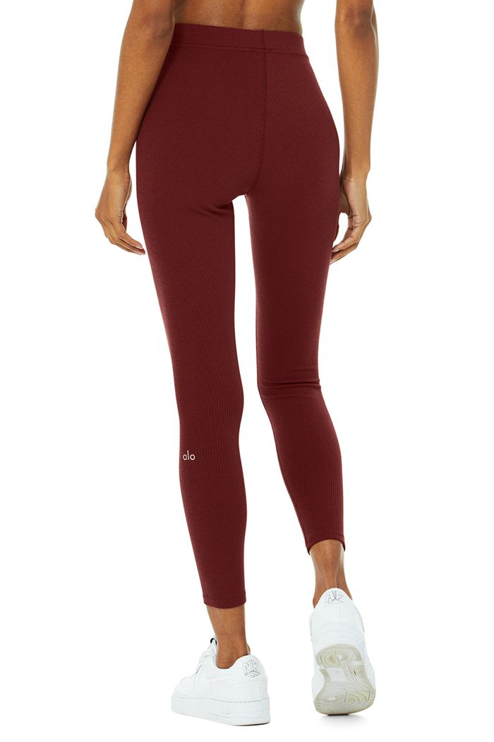 Alo Yoga Ribbed High-Midja 7/8 Blissful Leggings Dam Röda | 7280456-KM