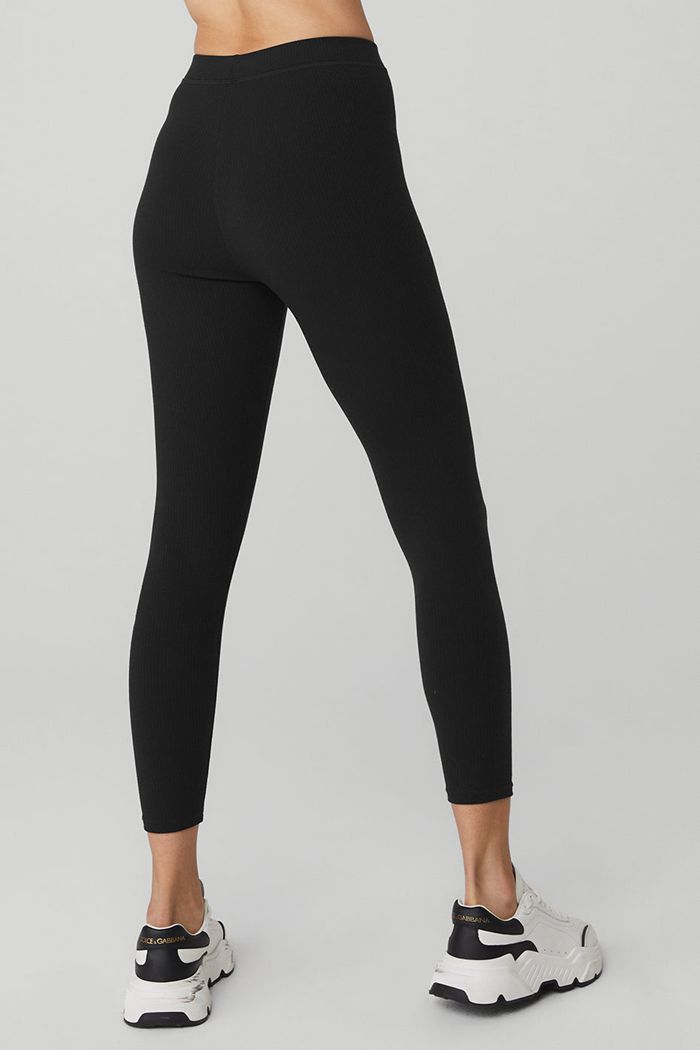 Alo Yoga Ribbed High-Midja 7/8 Blissful Leggings Dam Svarta | 8621937-CY