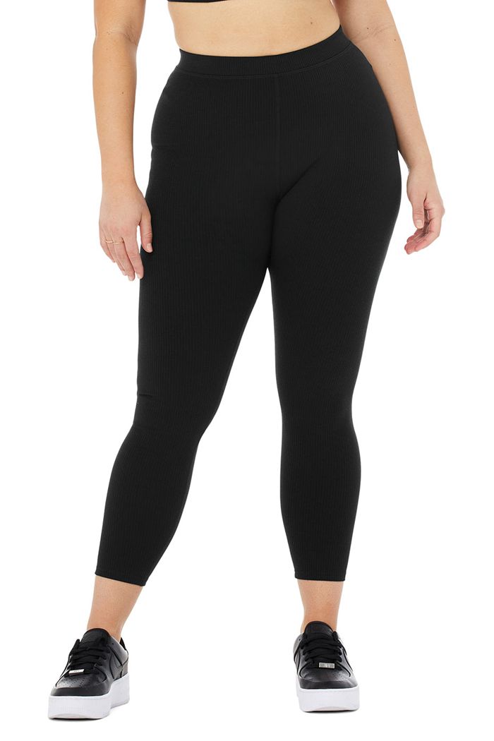 Alo Yoga Ribbed High-Midja 7/8 Blissful Leggings Dam Svarta | 8621937-CY