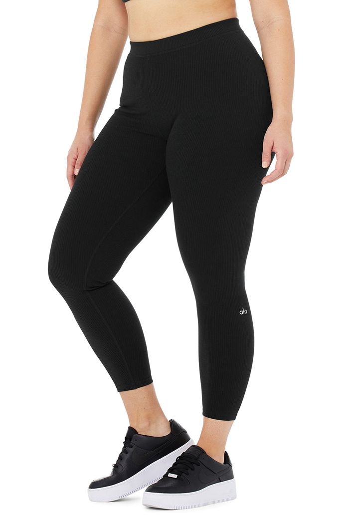 Alo Yoga Ribbed High-Midja 7/8 Blissful Leggings Dam Svarta | 8621937-CY