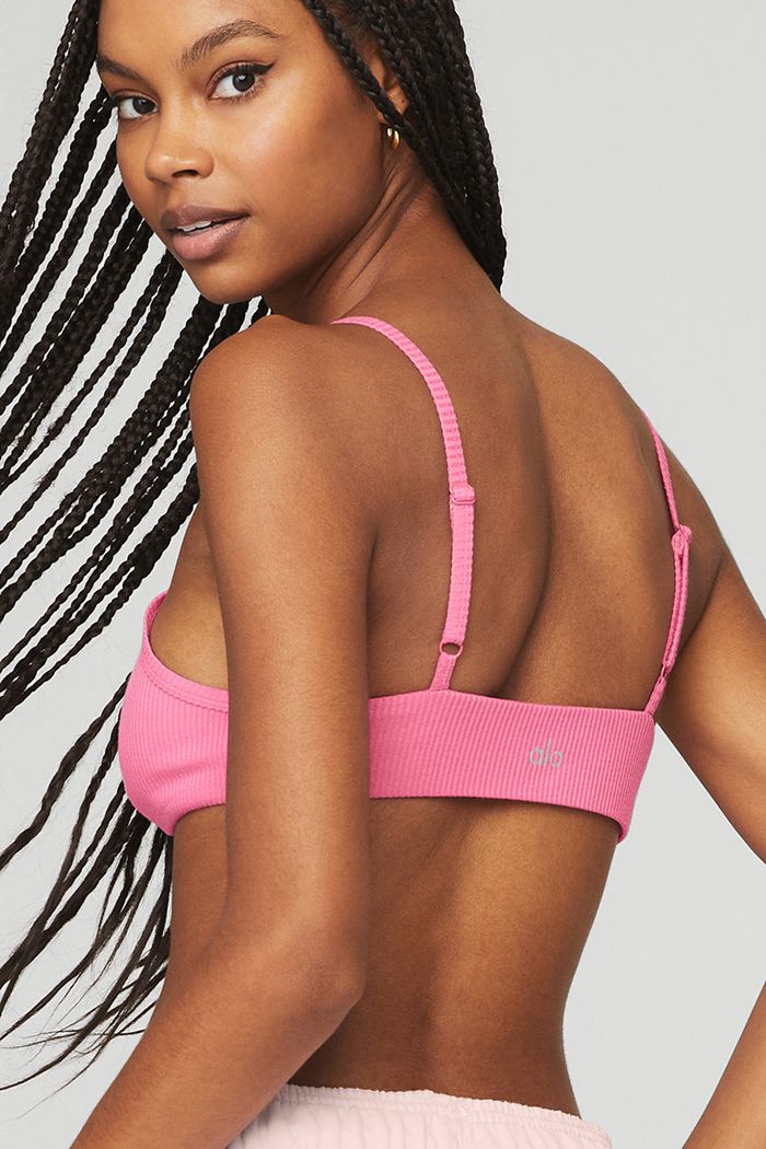 Alo Yoga Ribbed Manifest BH Dam Rosa Fuchsia | 3658720-AX