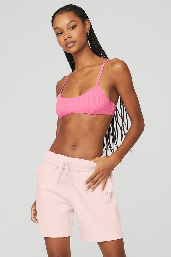 Alo Yoga Ribbed Manifest BH Dam Rosa Fuchsia | 3658720-AX