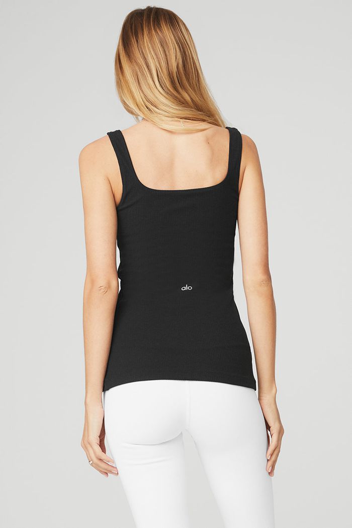 Alo Yoga Ribbed Minimalist Tank Tops Dam Svarta | 4067219-RC