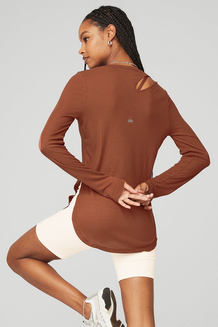 Alo Yoga Ribbed Peak Long Sleeve Dam Röda | 4567218-IQ