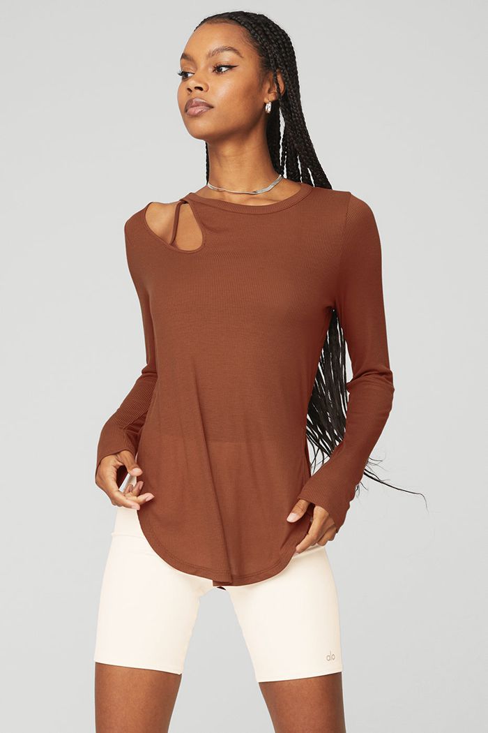 Alo Yoga Ribbed Peak Long Sleeve Dam Röda | 4567218-IQ