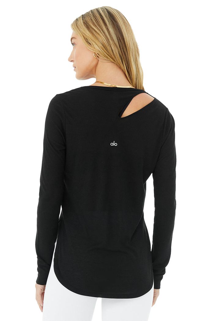 Alo Yoga Ribbed Peak Long Sleeve Dam Svarta | 6438120-NV