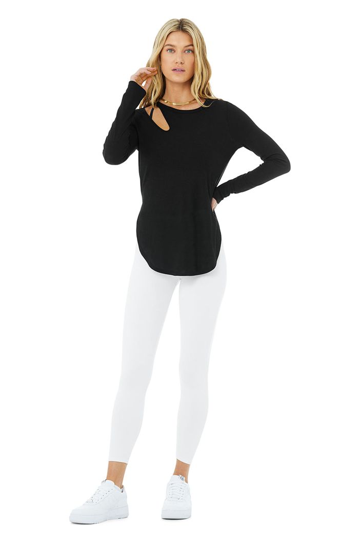 Alo Yoga Ribbed Peak Long Sleeve Dam Svarta | 6438120-NV