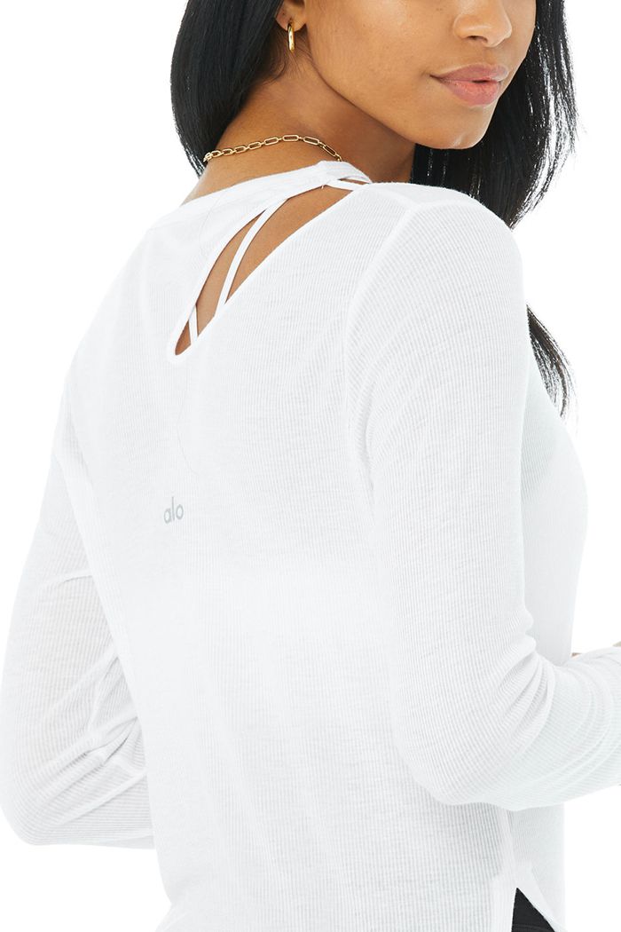 Alo Yoga Ribbed Peak Long Sleeve Dam Vita | 8307514-BH