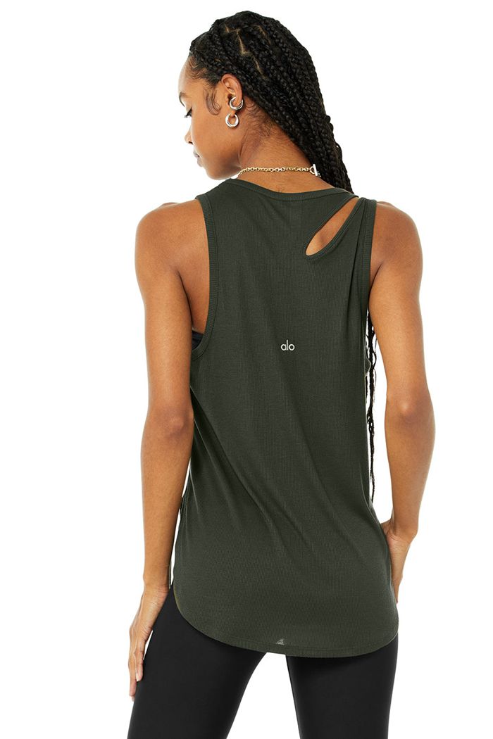 Alo Yoga Ribbed Peak Tank Tops Dam Mörkgröna | 8325194-NX