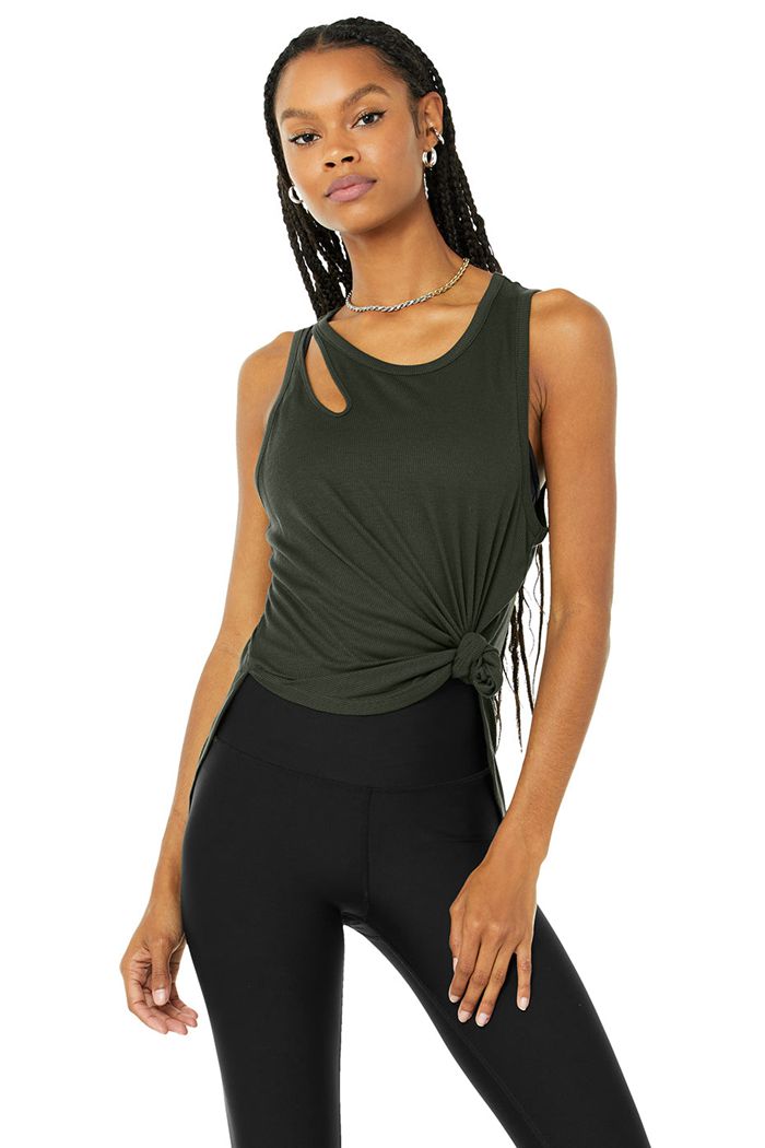 Alo Yoga Ribbed Peak Tank Tops Dam Mörkgröna | 8325194-NX