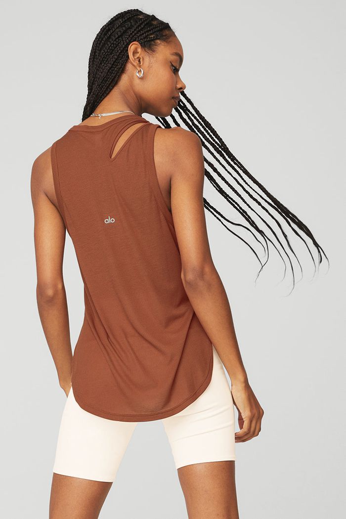 Alo Yoga Ribbed Peak Tank Tops Dam Röda | 8107534-YC