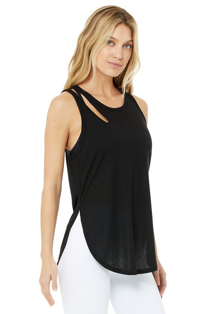 Alo Yoga Ribbed Peak Tank Tops Dam Svarta | 5694017-BX