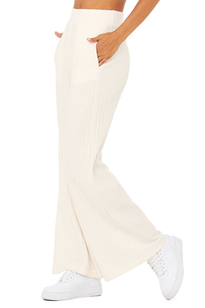 Alo Yoga Ribbed Take Bekvämlighet Breda Leg Byxor Dam Vita | 8029461-BE