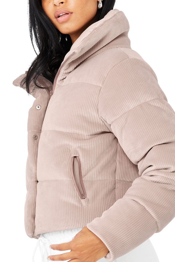 Alo Yoga Ribbed Velour Gold Rush Puffer Jacka Dam Rosa | 6185732-UN