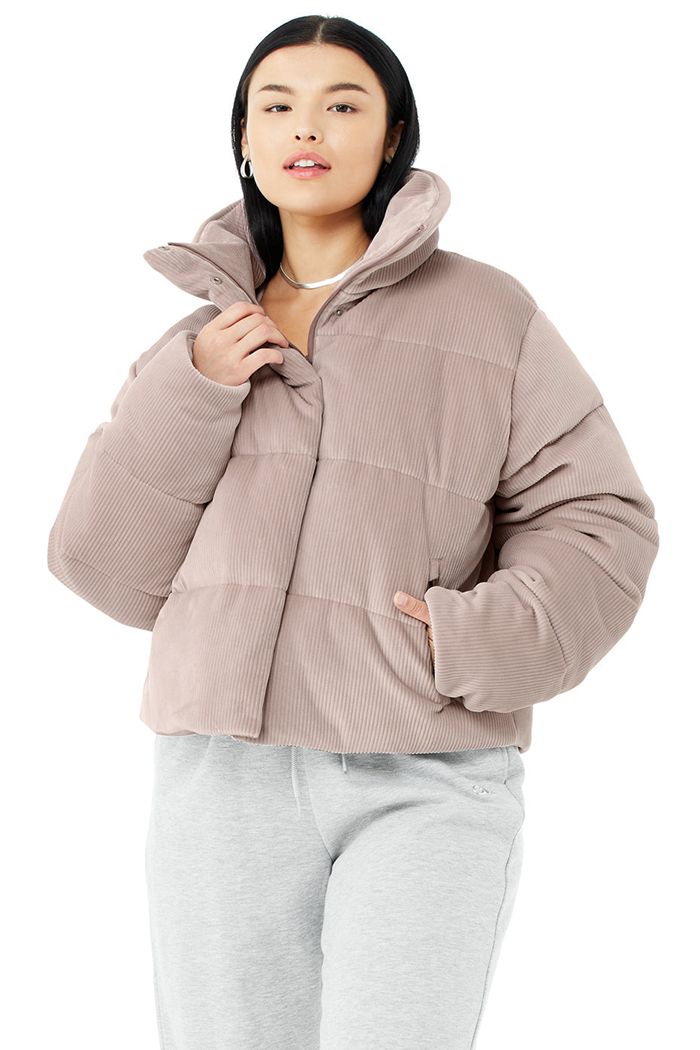 Alo Yoga Ribbed Velour Gold Rush Puffer Jacka Dam Rosa | 6185732-UN