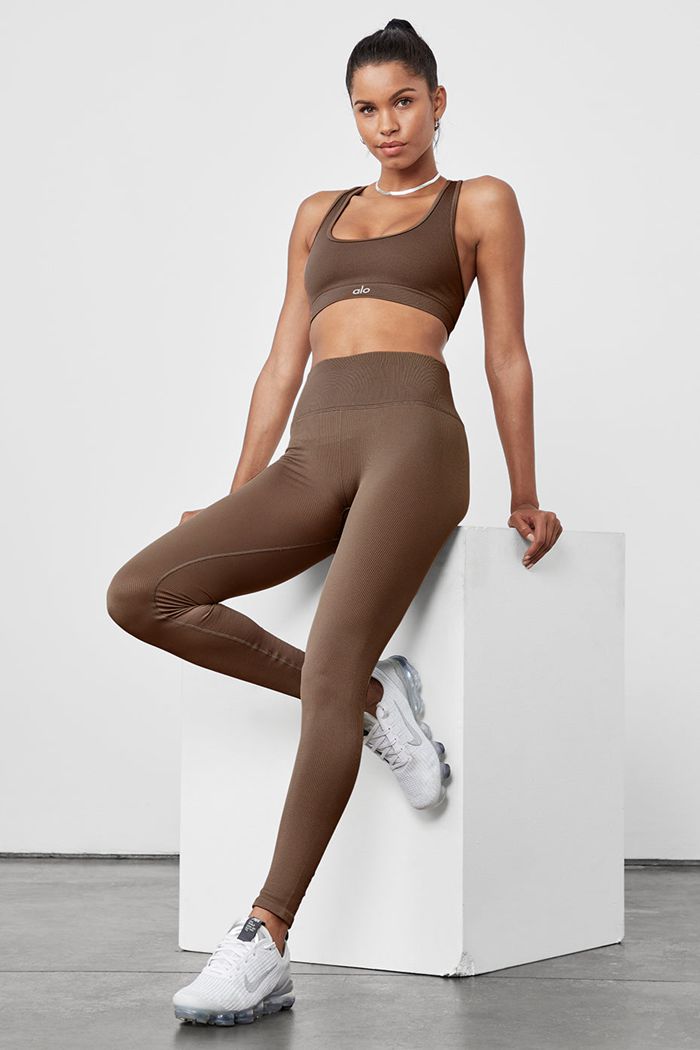 Alo Yoga Seamless High-Midja Ribbed Leggings Dam Bruna | 2460537-IS