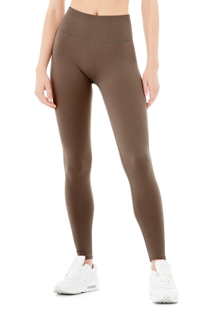 Alo Yoga Seamless High-Midja Ribbed Leggings Dam Bruna | 2460537-IS