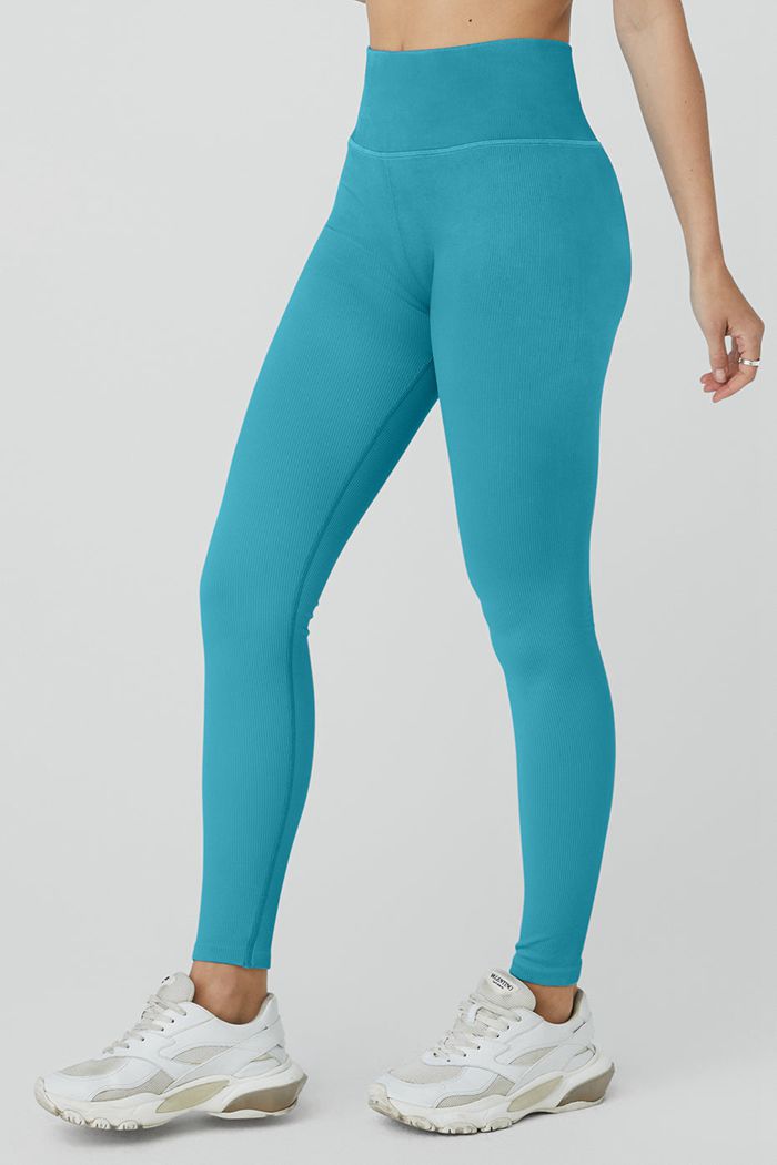 Alo Yoga Seamless High-Midja Ribbed Leggings Dam Blå | 3960187-OS