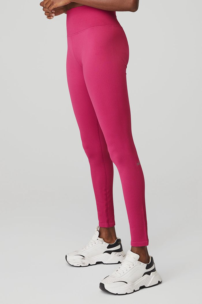 Alo Yoga Seamless High-Midja Ribbed Leggings Dam Röda | 7109563-EZ